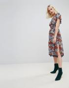 Hazel Floral Printed Off Shoulder Midi Dress-multi