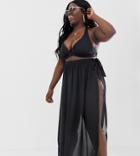 Asos Design Curve Recycled Maxi Chiffon Beach Sarong - Black
