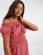 Influence Off Shoulder Milkmaid Romper In Pink