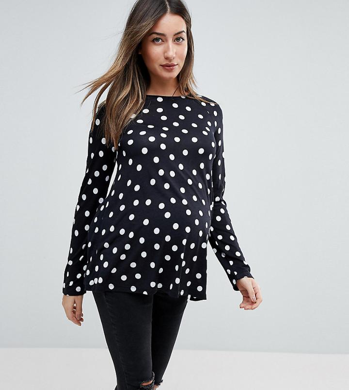 Asos Design Maternity Swing Top In Polka Dot - Multi