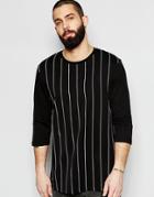 Asos Longline 3/4 Sleeve T-shirt With Vertical Stripe - Black