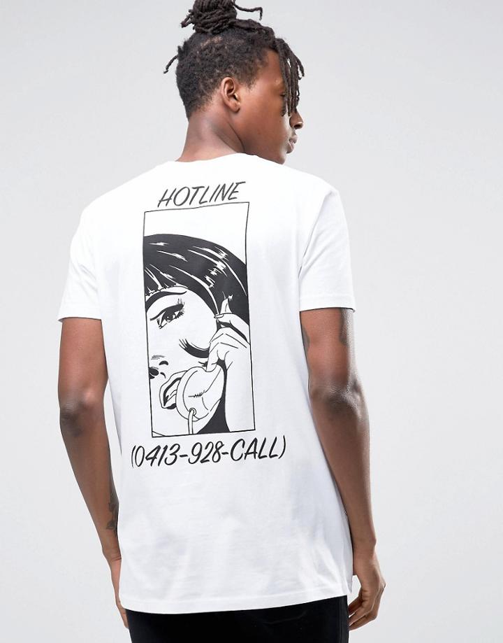 Asos Longline T-shirt With Back Print In White - White