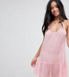 Asos Petite T Back Tiered Beach Sundress - Pink