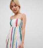 Vero Moda Petite Stripe Square Neck Mini Dress With Tie Back - White