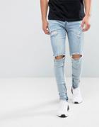 Sixth June Super Skinny Jeans In Midwash Blue With Distressing - Blue