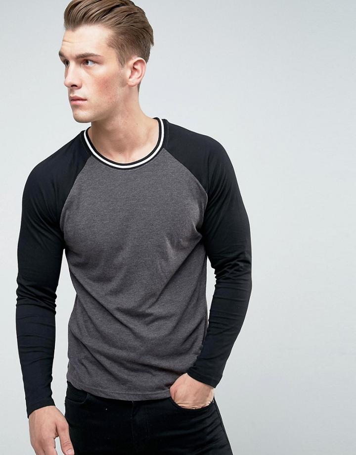 Brave Soul Long Sleeve Raglan Baseball Crew Neck - Black