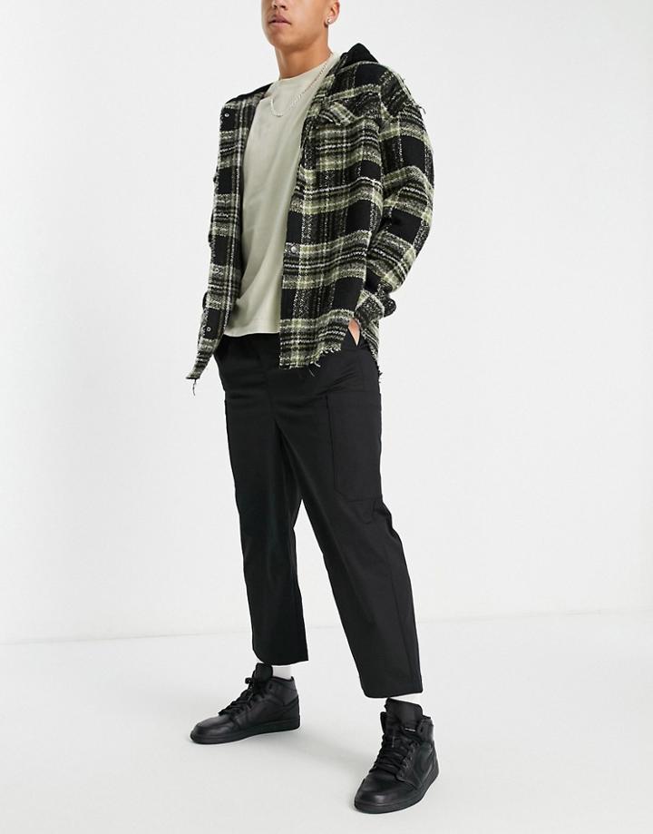 Topman Wide Leg Crop Cargo Pants In Black