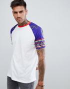 Asos Design Relaxed T-shirt With Floral Geo-tribal Printed Sleeves - White
