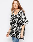 Jdy 3/4 Sleeve Boyfriend T-shirt - Aop New Jacquard