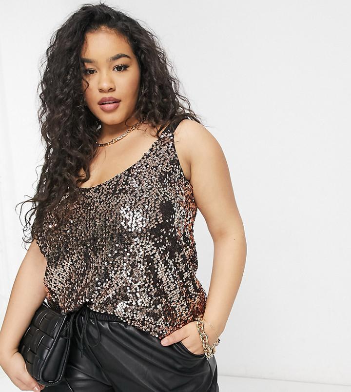 Yours Sequin Cami Top In Gold
