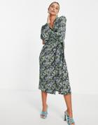River Island Floral Wrap Midi Dress In Green