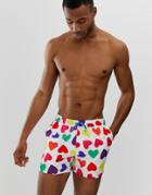 Asos Design Swim Shorts With Multicoloured Hearts In Short Length - Multi