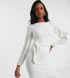 Club L London Tall Sequin High Neck Long Sleeve Belted Mini Dress In White