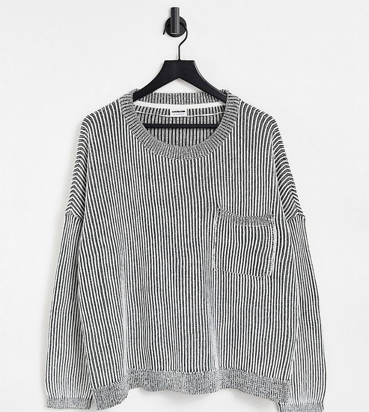 Noisy May Curve Ribbed Pocket Detail Sweater In Stripe-green