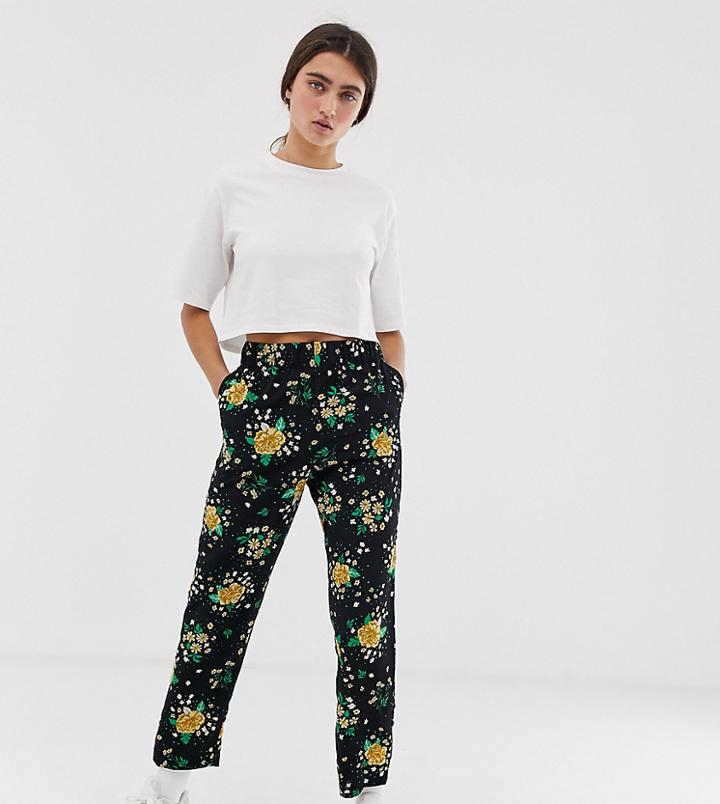 Monki Prarie Flower Print Tapered Pants In Black Floral Print - Black