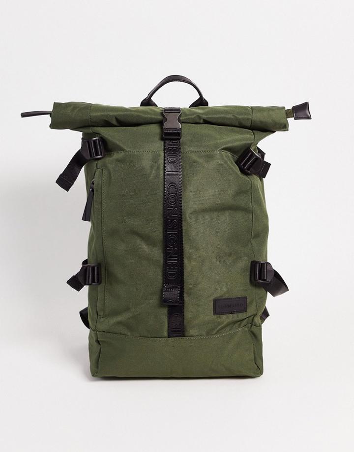 Consigned Roll Top Backpack In Khaki-green