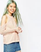 Asos Sweater With Cold Shoulder In Mesh Stitch - Nude