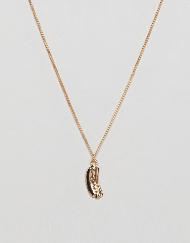 Asos Design Necklace With Ditsy Hotdog Pendant - Gold