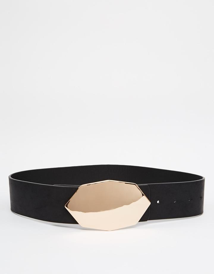 Asos Irregular Buckle Detail Waist Belt - Black