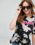 Pull & Bear Slogan Front Tie Dye T-shirt - Black