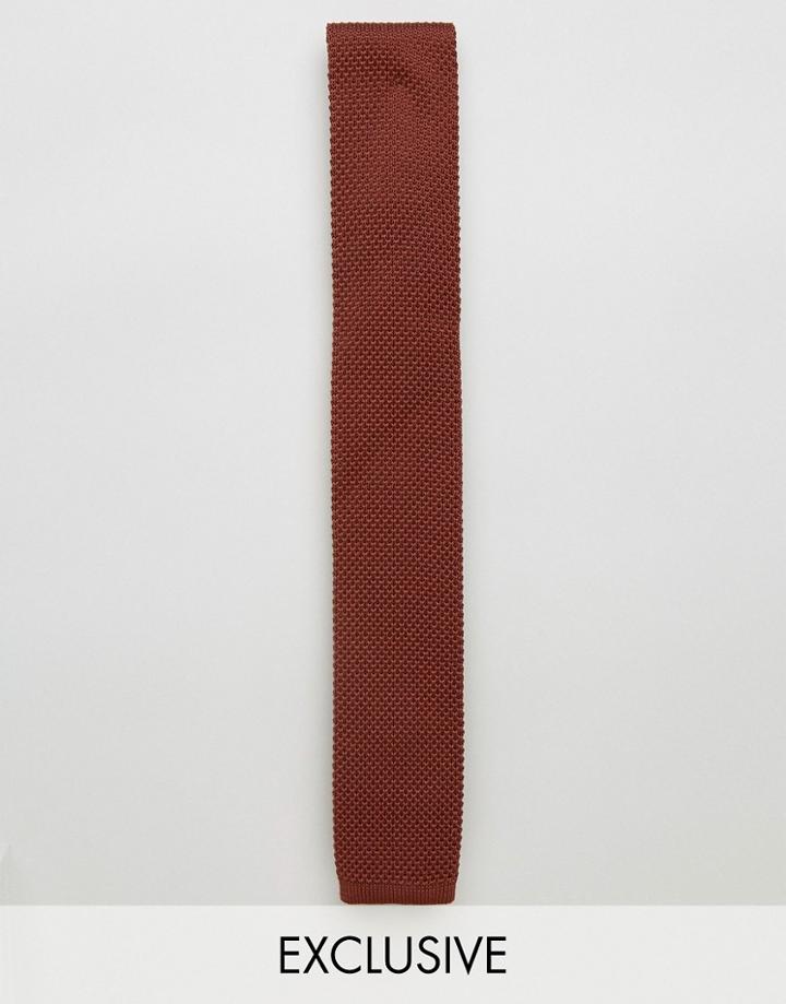 Noose & Monkey Knitted Square Tie - Brown