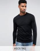 Asos Tall Long Sleeve T-shirt With Crew Neck In Black - Black