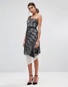 Three Floor One Shoulder Lace Dress With Pleated Skirt Underlay - Multi