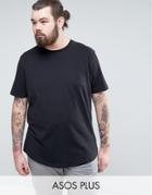 Asos Plus Longline T-shirt With Crew Neck And Curved Hem In Black - Black