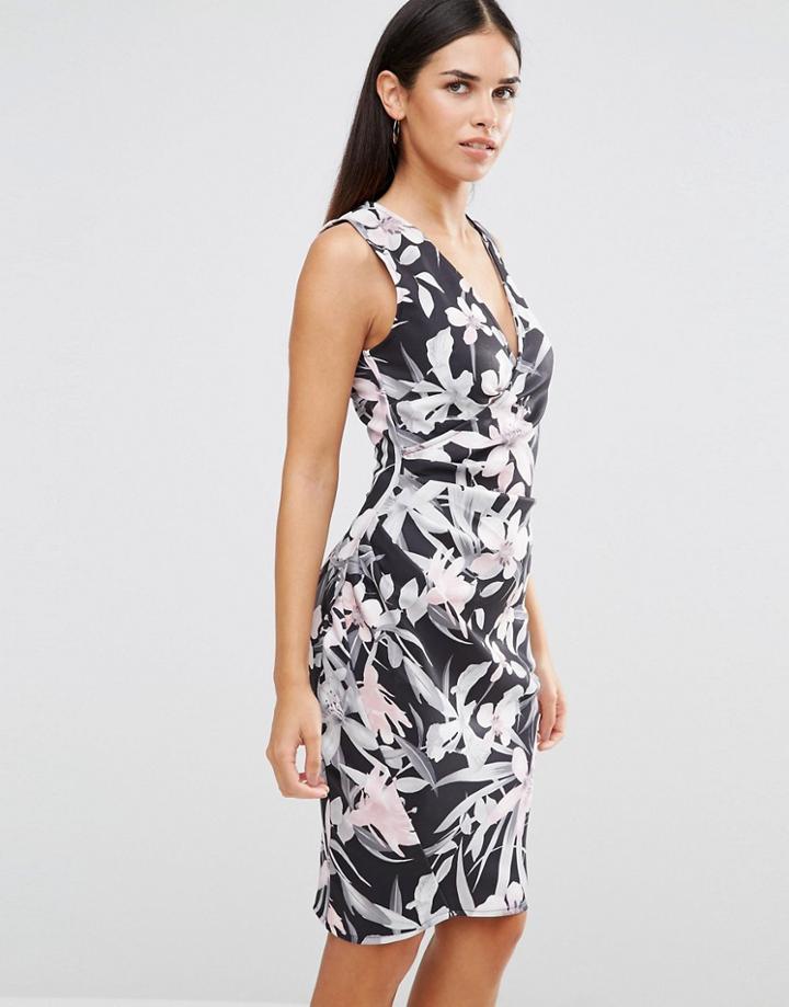 Vesper Sleeveless Tropical Print Pencil Dress - Pink