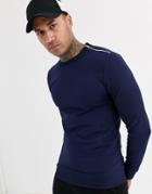 Asos Design Muscle Sweatshirt In Navy With Silver Neck Zips