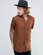 Asos Viscose Shirt In Brown With Ditsy Swirl Print In Regular Fit - Brown