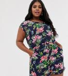 Brave Soul Plus Lenore Romper In Tropical Print - Navy