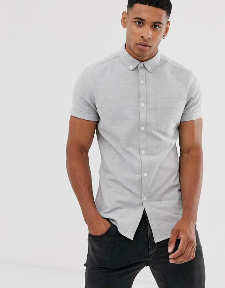 Asos Design Skinny Oxford Shirt In Gray