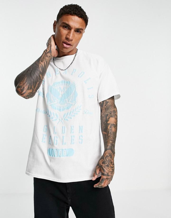 Topman Oversized Fit T-shirt With Minneapolis Washed Print In White-neutral
