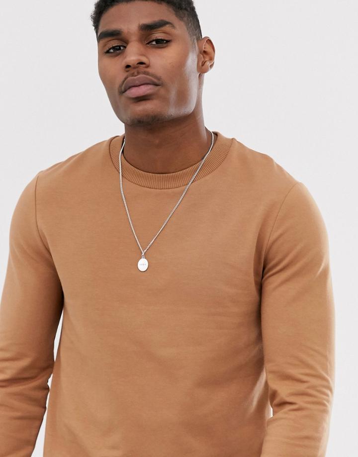Asos Design Muscle Sweatshirt With Curved Hem In Beige