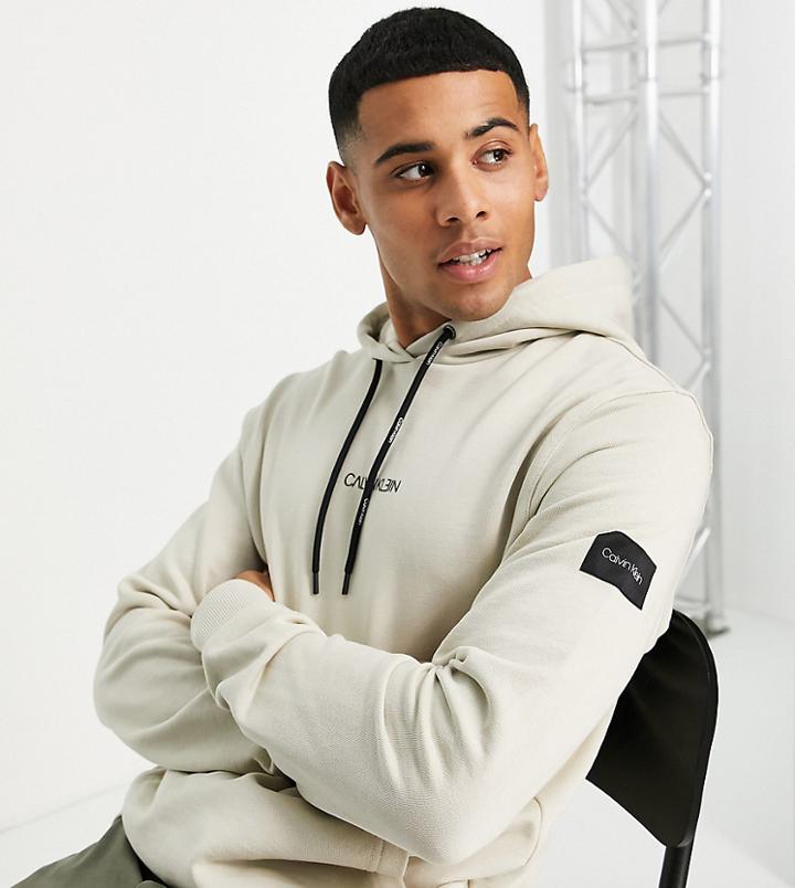 Calvin Klein Asos Exclusive Reverse Chest Logo Hoodie In Stone-neutral
