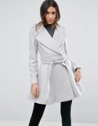 Asos Skater Coat With Self Belt And Oversized Collar - Gray