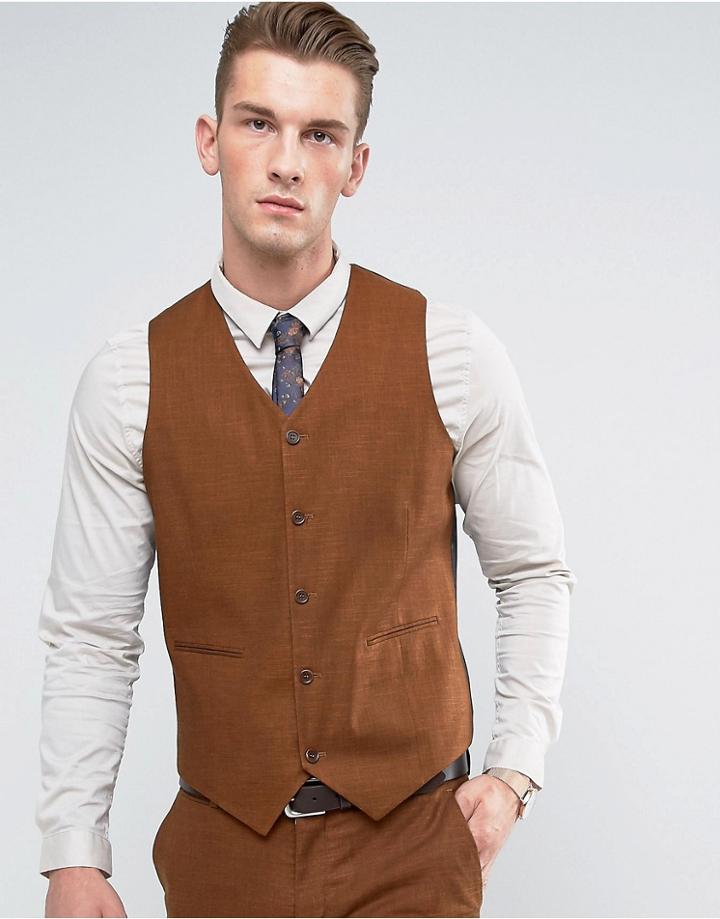 Asos Wedding Skinny Vest In Rust Tonic - Brown