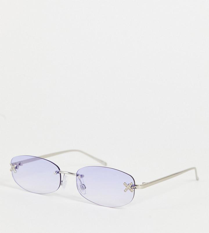 Collusion Unisex Rimless Sunglasses With Diamante Logo In Silver