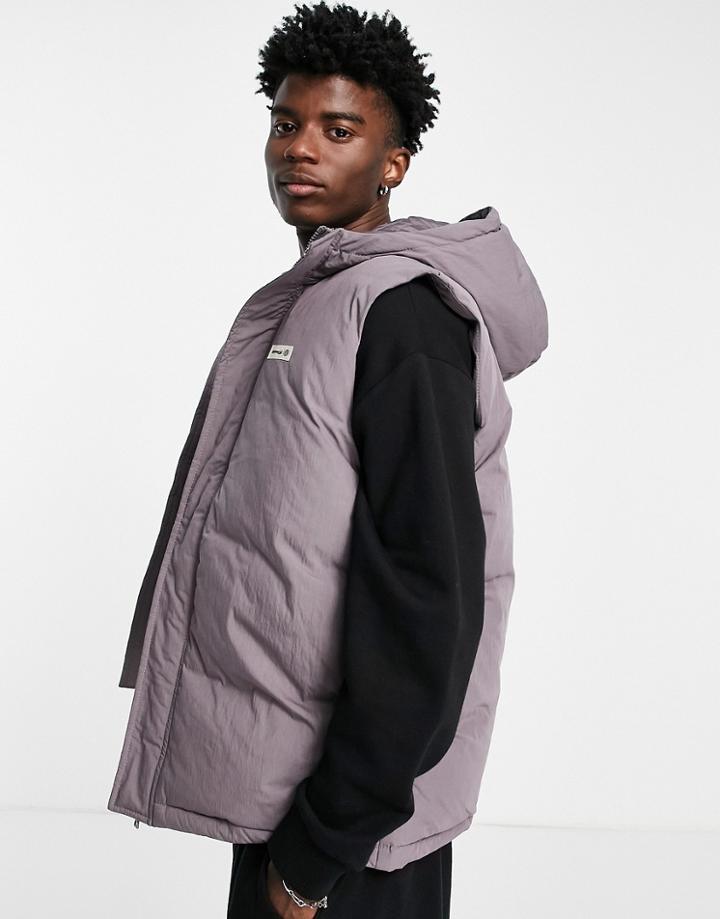 Asos Design Day Social Longline Puffer Vest With Hood In Purple