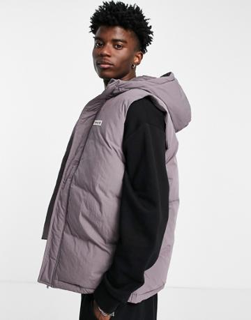 Asos Design Day Social Longline Puffer Vest With Hood In Purple