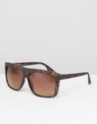 Pieces Flat Top Sunglasses In Tortoise - Brown