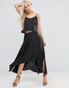 Asos Midi Skirt In Satin With Splices - Black