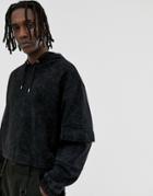 Asos Design Cropped Oversized Hoodie With Utility Pocket In Black Acid Wash