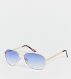 River Island Aviator Sunglasses With Blue Lens - Gold