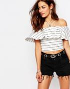 Missguided Striped Bardot Crop Top - White