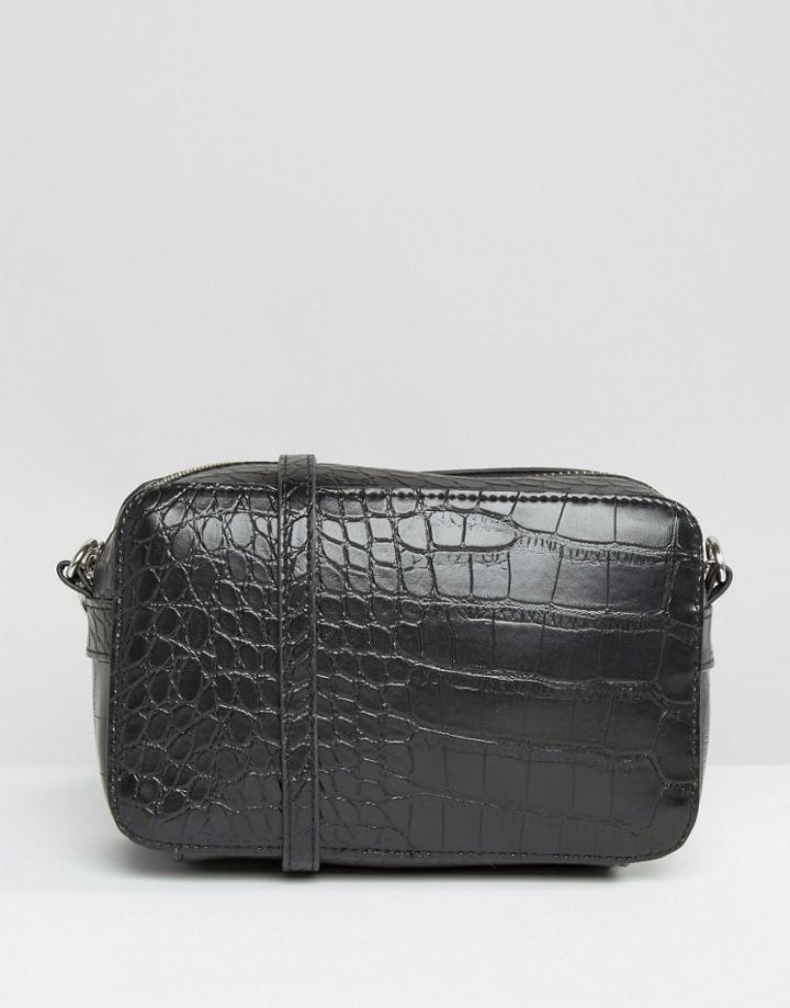 Asos Croc Boxy Cross Body Bag - Black