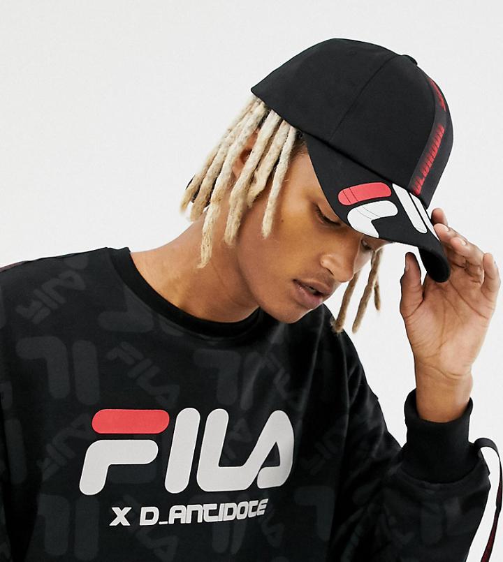 D-antidote X Fila Baseball Cap With Large Logo And Taping - Black