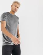Asos Design Longline Velour T-shirt In Gray - Gray