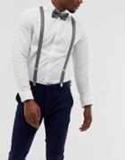Asos Design Wedding Suspender And Bow Tie Set In Gray Print And Plain - Gray